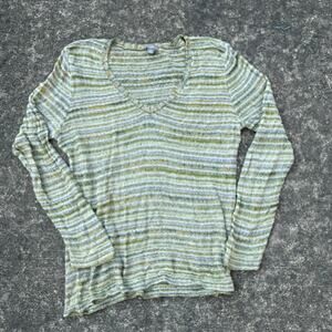 J. Jill Lightweight Striped Knit Sweater Top XL Green Blue White